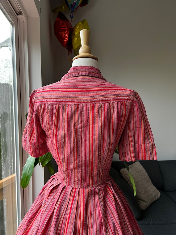 1950s Striped Swiss Dot Day Dress, 1950s Swiss Do… - image 4