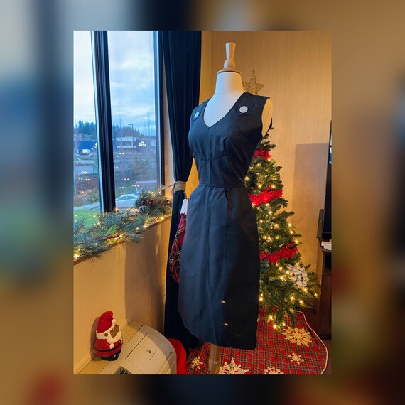 1950s Small Black Wiggle Dress, 1950s Uniform Dres