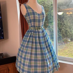 1950s Plaid Day Dress, 1950s Blue Dress, 1950s Green Dress, 1950s Day Dress, 1950s Strapless Dress, 1950s Casual Dress, 1950s Summer Dress