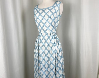 1950s Geometric Dress, 1950s Summer Dress, 1950s Day Dress, 1950s White Dress, 1950s Blue Dress, 1950s Spring Dress, 1950s Easter Dress