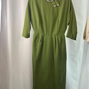 1940s Olive Gren Dress, 1940s Wool Dress, 1940s Wiggle Dress, 1940s Vintage Dress, 1940s Work Dress, 1940s Day Dress, 1940s Elinor Gay Dress