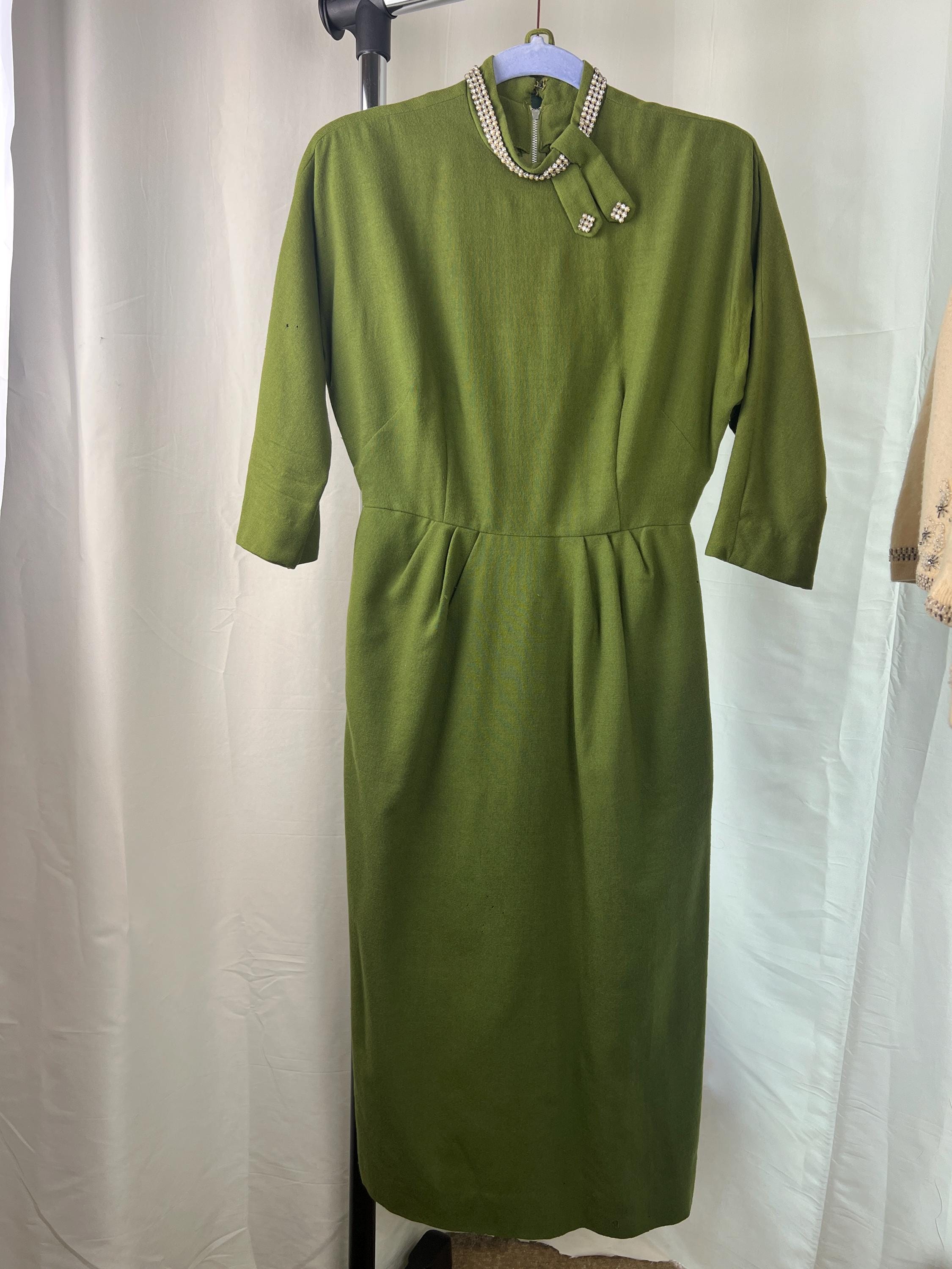 Olive Green Vintage Dresses - Etsy