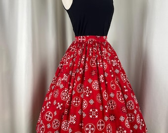 1950s Red Skirt, 1950s Retro Skirt, 1950s Full Skirt, 1950s Novelty Skirt, 1950s Gathered Skirt, 1950s Circle Skirt, 1950s Bandana Skirt