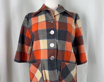 Pendleton-jas jaren 1950, vintage jas jaren 1950, geruit jasje jaren 1950, bijgesneden flanel, vintage jas, vintage jas, vintage wollen Pendleton