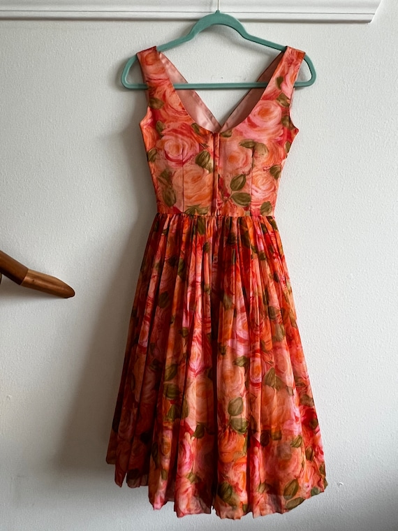 white christmas dresses Vintage 1950s Pale Pink Party/Prom Dress with Contrast Coral Train, Xs