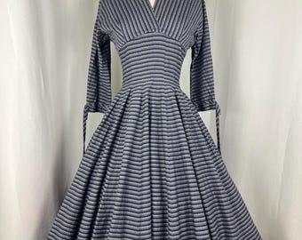 1950s Grey Swiss Dot Dress | Small Waist 25 | 50s Jonatha Logan Day Dress | Rockability Retro Midcentury Dress