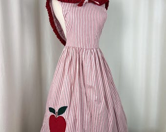 Vintage Striped Pinafore Dress | Teacher Apple Dress | Size Large Waist 34