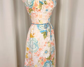 50s/60s Floral Dress, 1960s Colorful Dress, 1960s Summer Dress, 1960s Blue Floral Dress, 1960s Pink Summer Dress, 60s Ceeb of Miami Dress