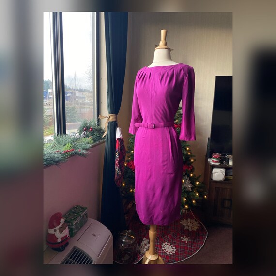 1950s Medium Plum Wiggle Dress, 50s Purple Wiggle
