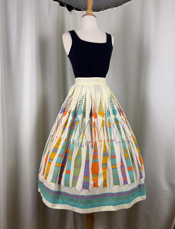 1970s does 1950s Novelty Print Skirt, 1970s Novel… - image 1