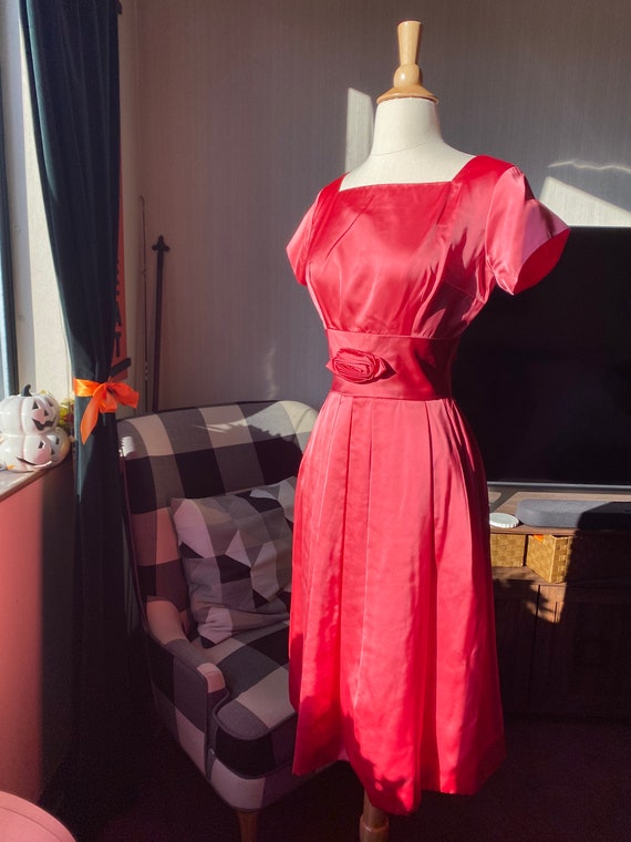 1950s XS Pink Satin Dress, 50s Barbie Dress, 50s … - image 1
