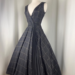 1950s Black Geometric Evening Dress | Fits Size XS w24 | LBD MCM | Midcentury Evening Dress | 50s True Vintage Gold Cocktail Dress