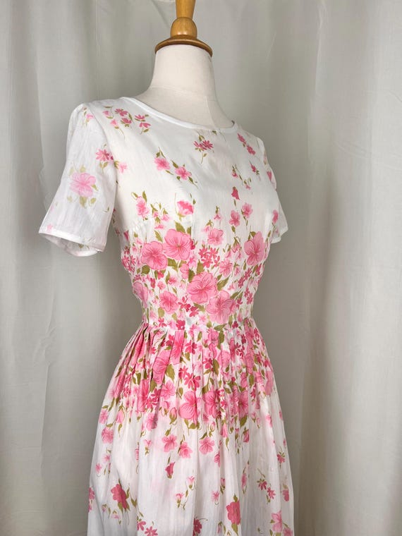 1950s Pink Dress, 1950s Floral Dress, 1950s White… - image 2