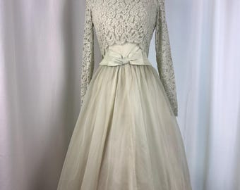 Zeegroene chiffonjurk uit de jaren 50 | New Look MCM feestjurk uit de jaren 50 | Echte vintage cocktailjurk | Groene jurk uit de jaren 50