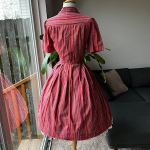 Large 1950s Dress Blue Swiss Dot Collar Casual Day Dress