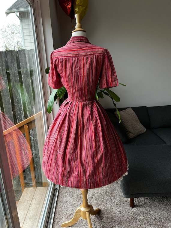 1950s Striped Swiss Dot Day Dress, 1950s Swiss Do… - image 3