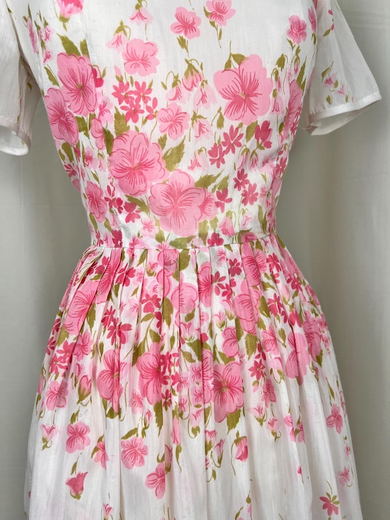 1950s Pink Dress, 1950s Floral Dress, 1950s White… - image 4