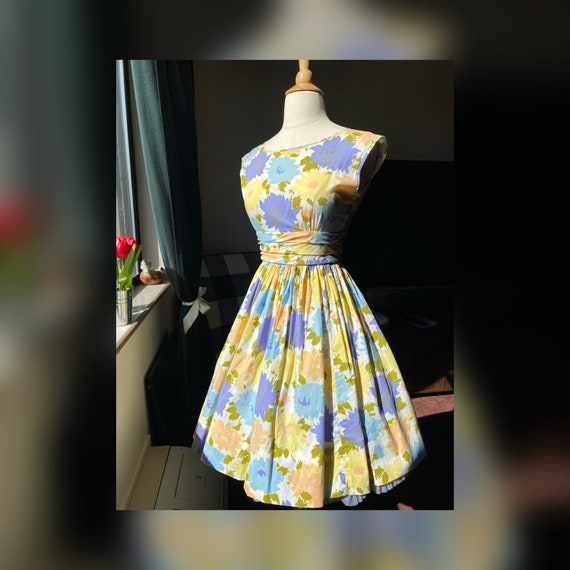 1960s Pastel Floral Dress XS, 60s Floral, 60s Summ