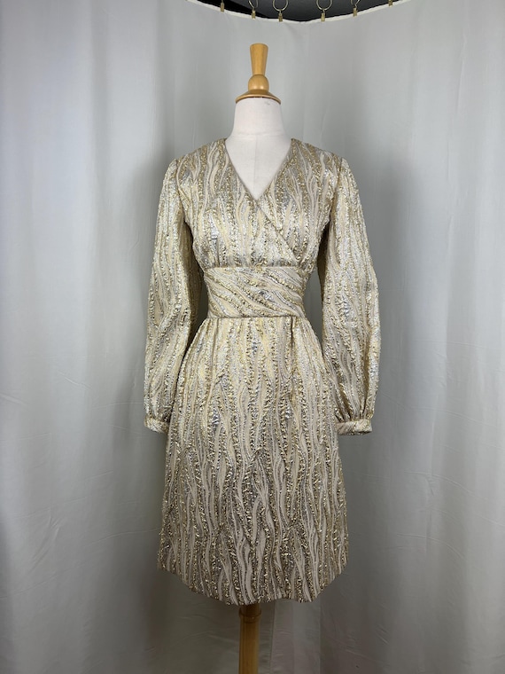 1970s Dress, 1970s Gold Dress, 1970s Disco Dress, 1960s Vintage Dress, 1970s Metallic Dress, 1960s Party Dress, 1960s Gold Dress