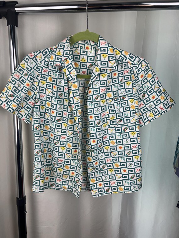 1950s Novelty Print Button Up T-Shirt, 1950s Atom… - image 3