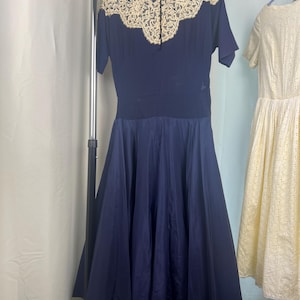 1940s Navy Blue Dress, 1940s Drop Waist Dress, 1940s Blue Dress, 1940s Lace Dress, 1940s Vintage Dress, 1940s Evening Dress, 1940s Party