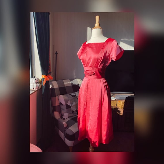 1950s XS Pink Satin Dress, 50s Barbie Dress, 50s W