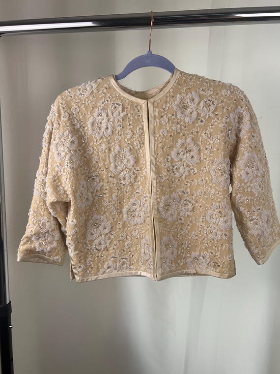 1950s Beige Sweater, 1950s Vintage Cardigan, 1950s Cardigan, 1950s Beaded Cardigan, 1950s Cute Cardigan, 1950s Sweater, 1950s