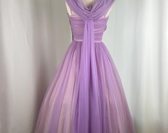 1960s Lavender Chiffon Party Dress | XS Waist 24 | 60s Prom Party Dress | MCM True Vintage Cocktail Dress