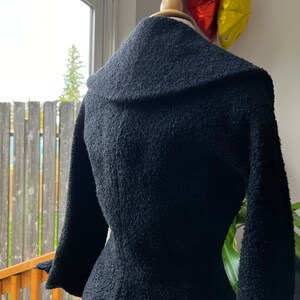 1950s Black Hourglass Princess Coat with Purple Lining