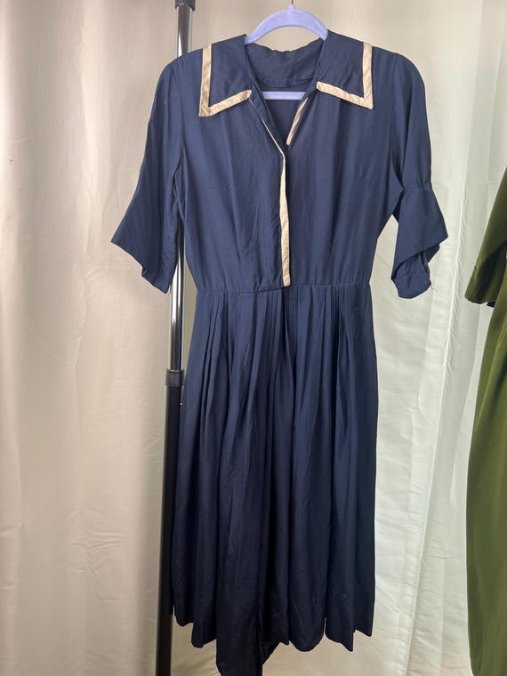 1950s Sailor Dress, 50s Navy Blue Dress, 1950s Blue Dress, 1950s Novelty Dress, 1950s Day Dress, 1950s Dark Blue Dress, 1950s Casual Dress