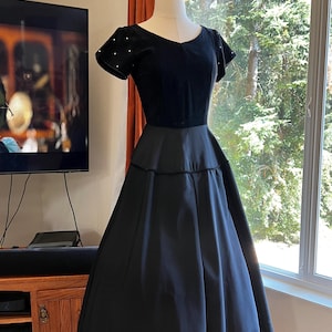 1950s Little Black Dress, 1950s Fit and Flare Dress, LBD, 50s Black Dress, 1950s Midi Dress, 1950s Velvet Dress, 1950s Cocktail Dress