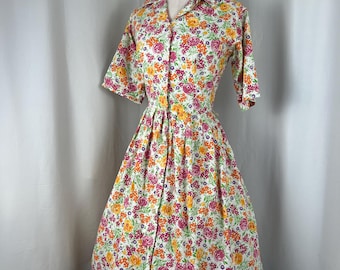 Jaren 50 bloemenjurk, jaren 1950 kleurrijke jurk, jaren 50 zomerjurk, jaren 1950 shirtwaist-jurk, jaren 50 roze jurk, jaren 1950 vintage jurk, jaren 1950 dagjurk