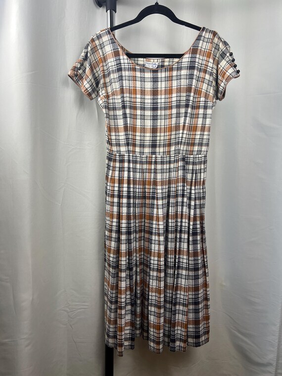 1950s Brown Dress, 50s Plaid Dress, 1950s Vintage Dress, 1950s Swissdot Dress, 50s Fall Dress, 50s Retro Dress, 1950s Day Dress, 1950s Dress
