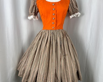 Oranje jurk jaren 1950, herfstjurk jaren 50, vintage jurk jaren 1950, XS-jurk jaren 1950, jaren 50 bloemenjurk, korte jurk jaren 50, jurk jaren 1950, Oktoberfest jaren 1950