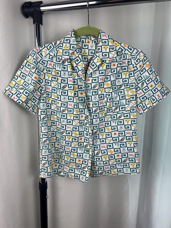 1950s Novelty Print Button Up T-Shirt, 1950s Atom… - image 1