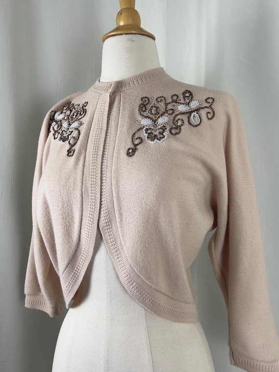 1950s Beige Sweater, 1950s Vintage Cardigan, 1950s Cardigan, 1950s Beaded Cardigan, 1950s Lane Bryant Cardigan, 1950s Sweater, 1950s