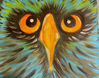 Owl Painting, Acrylic Painted Owl, Children Wall Art, Kid Room Decor, Wall art, Owl art