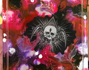Pink, Purple & Black Skull Resin Coaster