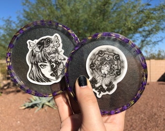 Mystical Woman and Flowers Resin Coasters