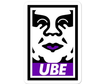 Ube Happy Lips Sticker Bubble-Free - Filipino, Funny Filipino, Pinoy, Pinay, Phillippines, Filipino American, Filipino Dessert, Obey Parody