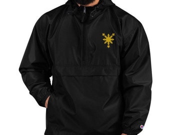 Filipino Symbol Sun Star Embroidered Champion Packable Jacket Unisex / Men's - Funny Filipino Clothing - Pinoy Pinay - Phillippines - Pride