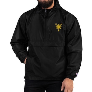 Filipino Symbol Sun Star Embroidered Champion Packable Jacket Unisex / Men&#39;s - Funny Filipino Clothing - Pinoy Pinay - Phillippines - Pride