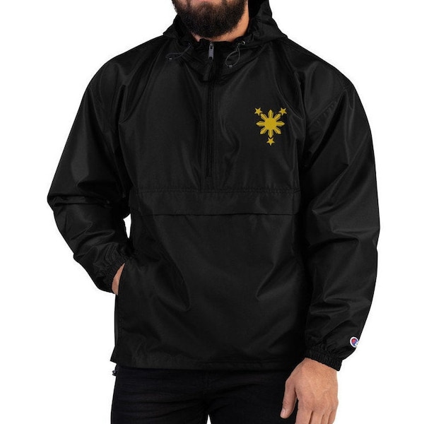 Filipino Symbol Sun Star Embroidered Champion Packable Jacket Unisex / Men's - Funny Filipino Clothing - Pinoy Pinay - Phillippines - Pride