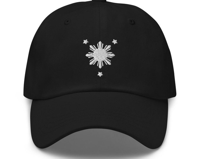 Filipino Sun Dad Hat BLACK/WHITE EMBROIDERED - Funny Filipino Gift - Pinoy - Pinay - Philippines - Filipino American - Filipino Pride Symbol