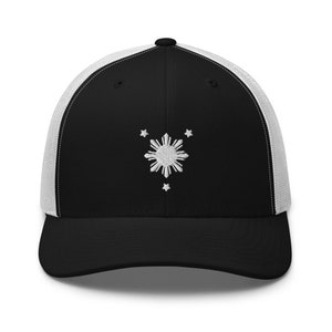 Filipino Sun Trucker BLACK/WHITE EMBROIDERED - Funny Filipino Gift - Pinoy - Pinay - Philippines - Filipino American - Filipino Pride Symbol