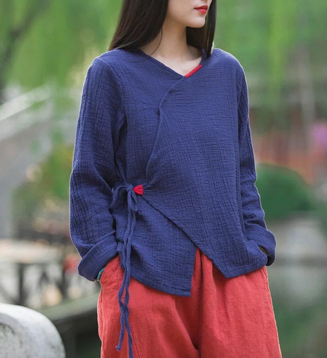 Unique Embroidery Gauze Vintage Wrap Shirt Size S/ XS Etsy