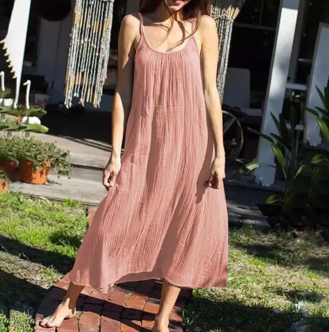 Gauze Spaghetti Long Dresses Casual Loose Fit / Beach Dress Etsy
