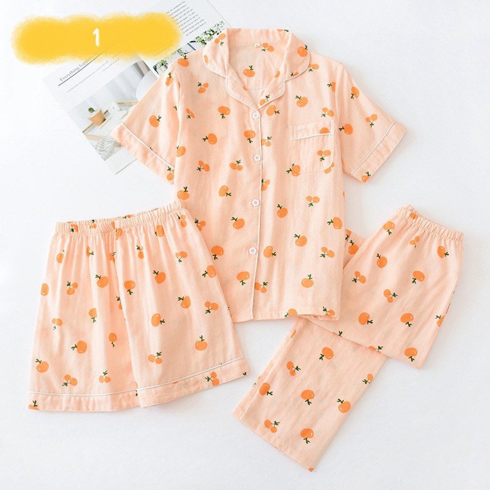 3Pcs Summer Muslin cotton Womens Pajamas Cotton Homewear Set Etsy
