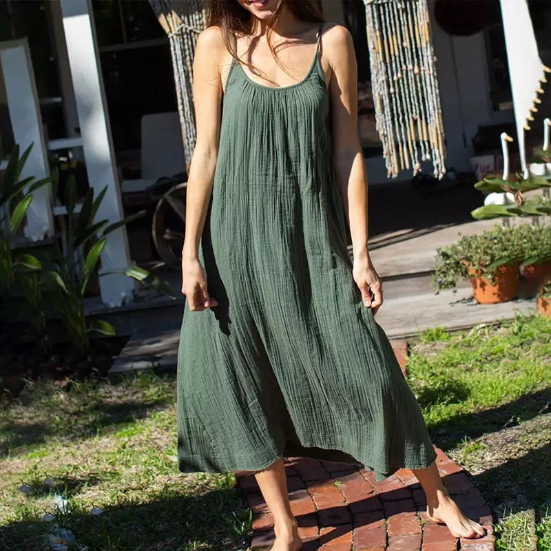 Gauze Spaghetti Long Dresses Casual Loose Fit / beach dress | Etsy