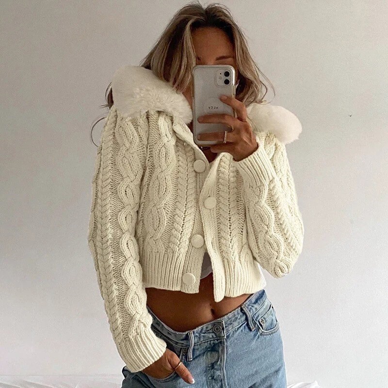 Fur Collar Cardigan - Etsy
